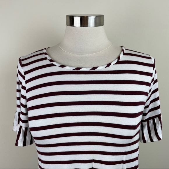 Green Envelope Brown White Stripe Short Sleeve Top Women Small - Picture 3 of 7
